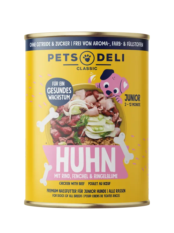 Pets Deli Junior JUNIOR Huhn mit Rind, Fenchel, Ringelblume 400g